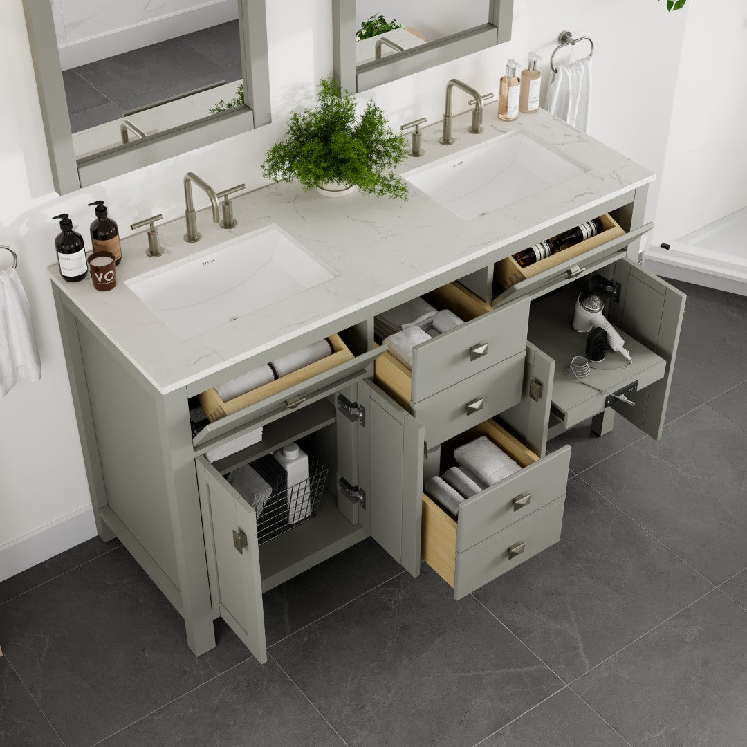 Artemis 60 in. Gray Double Sink Bath Vanity with Engineered Top and Undermount Porcelain Sinks