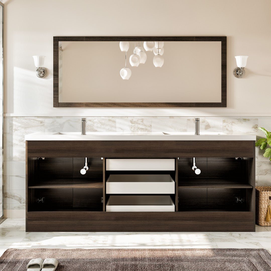 Lugano 84 in. Gray Oak Double Sink Bath Vanity with Acrylic Top and Integrated Sinks - Bathroom Vanity by Eviva