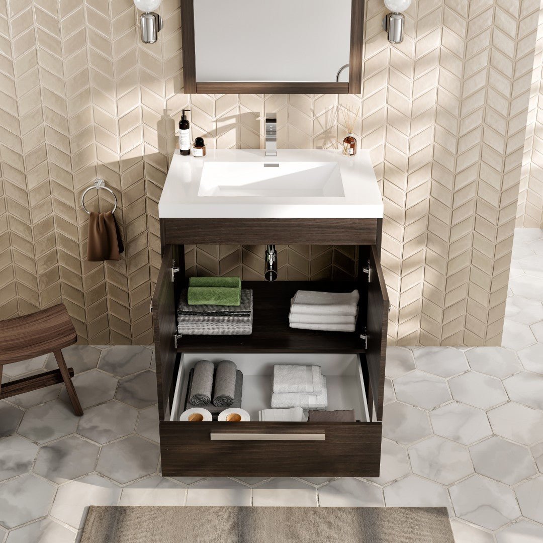 Lugano 24 in. Gray Oak Single Sink Bath Vanity with Acrylic Top and Integrated Sink - Bathroom Vanity by Eviva