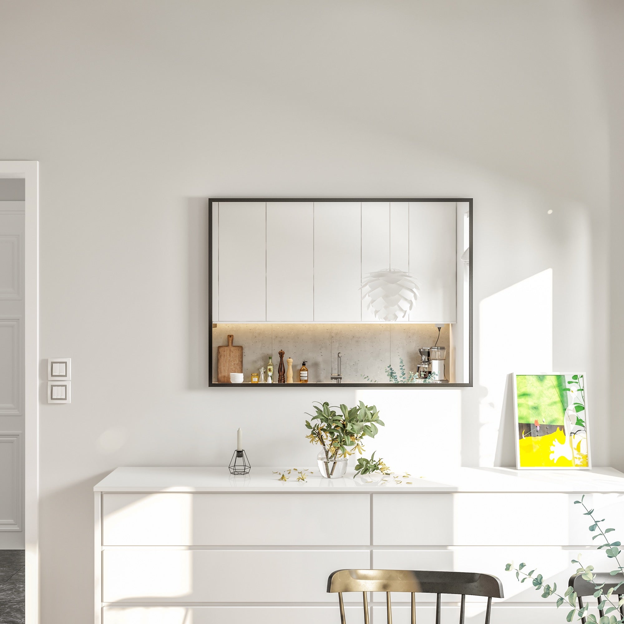 Eviva Black 42" x 30" Rectangular Black Metal Framed Mirror