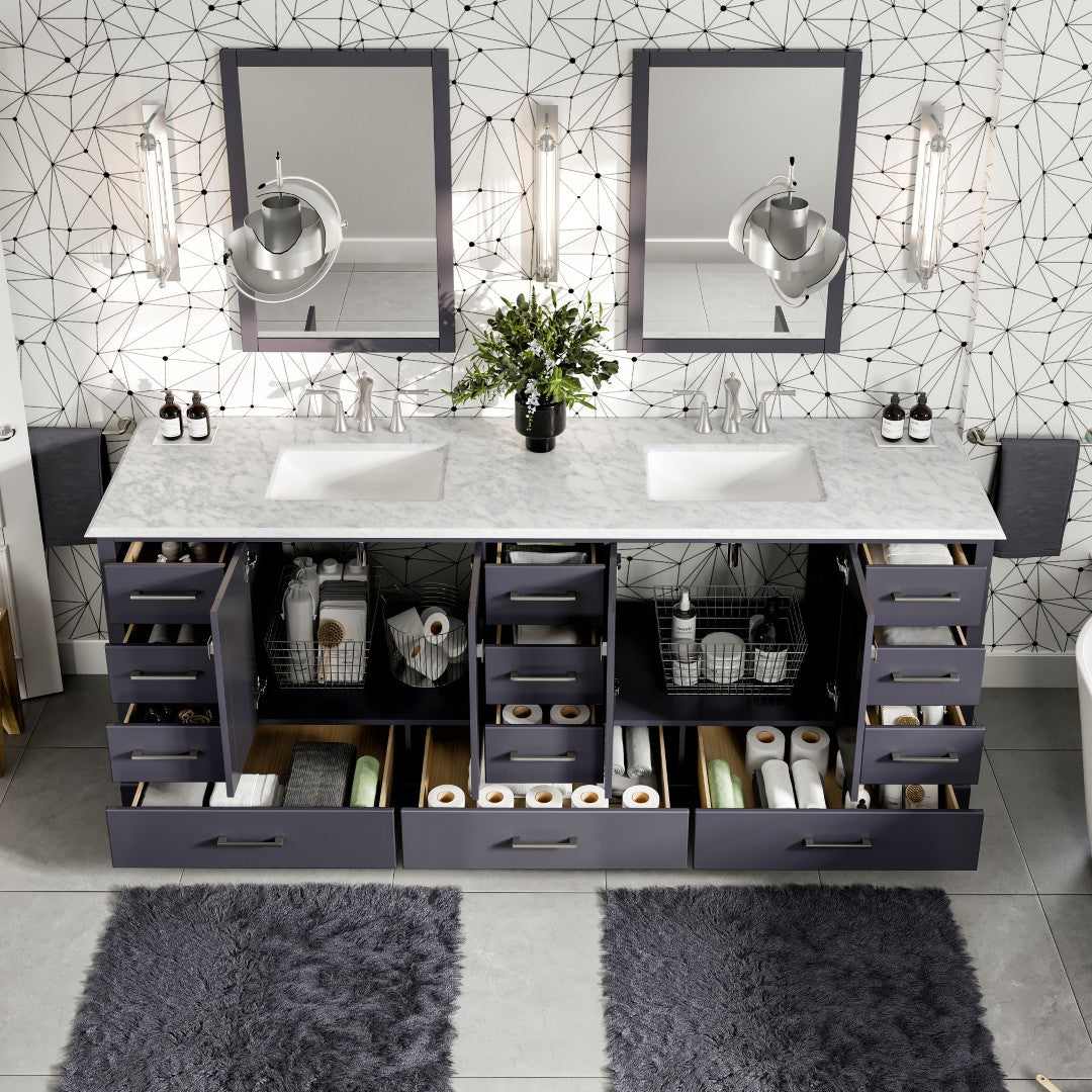 Storehouse 84 in. Dark Gray Double Sink Bath Vanity with Carrara Marble Top and Undermount Porcelain Sinks