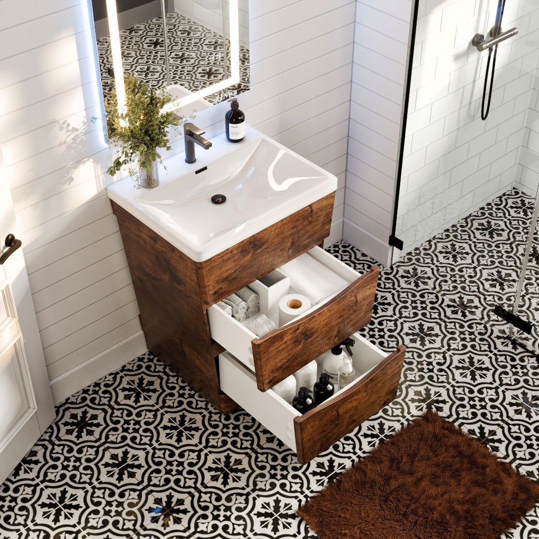 Victoria 25 in. Rosewood Single Sink Bath Vanity with Acrylic Top and Integrated Sink