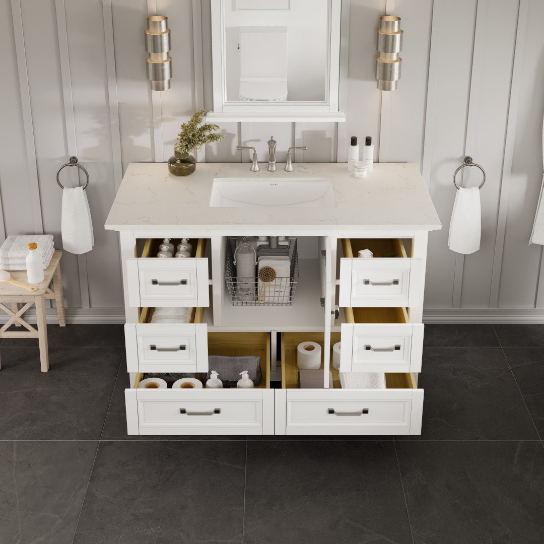 Britney 42 in. White Single Sink Bath Vanity with Carrara Quartz Top and Undermount Porcelain Sink - Bathroom Vanity by Eviva