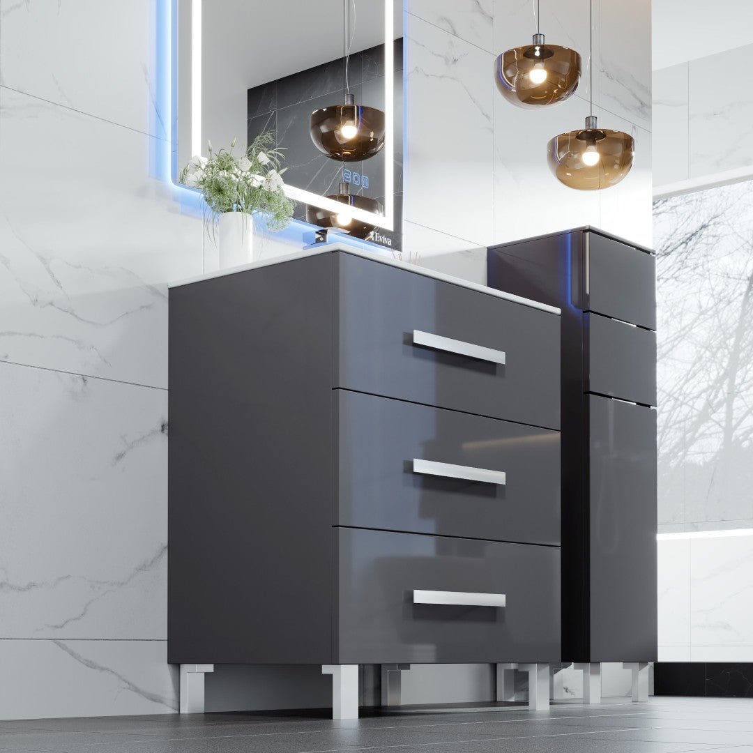 Libra 28 in. Gray Single Sink Bath Vanity with Porcelain Top and Integrated Sink - Bathroom Vanity by Eviva