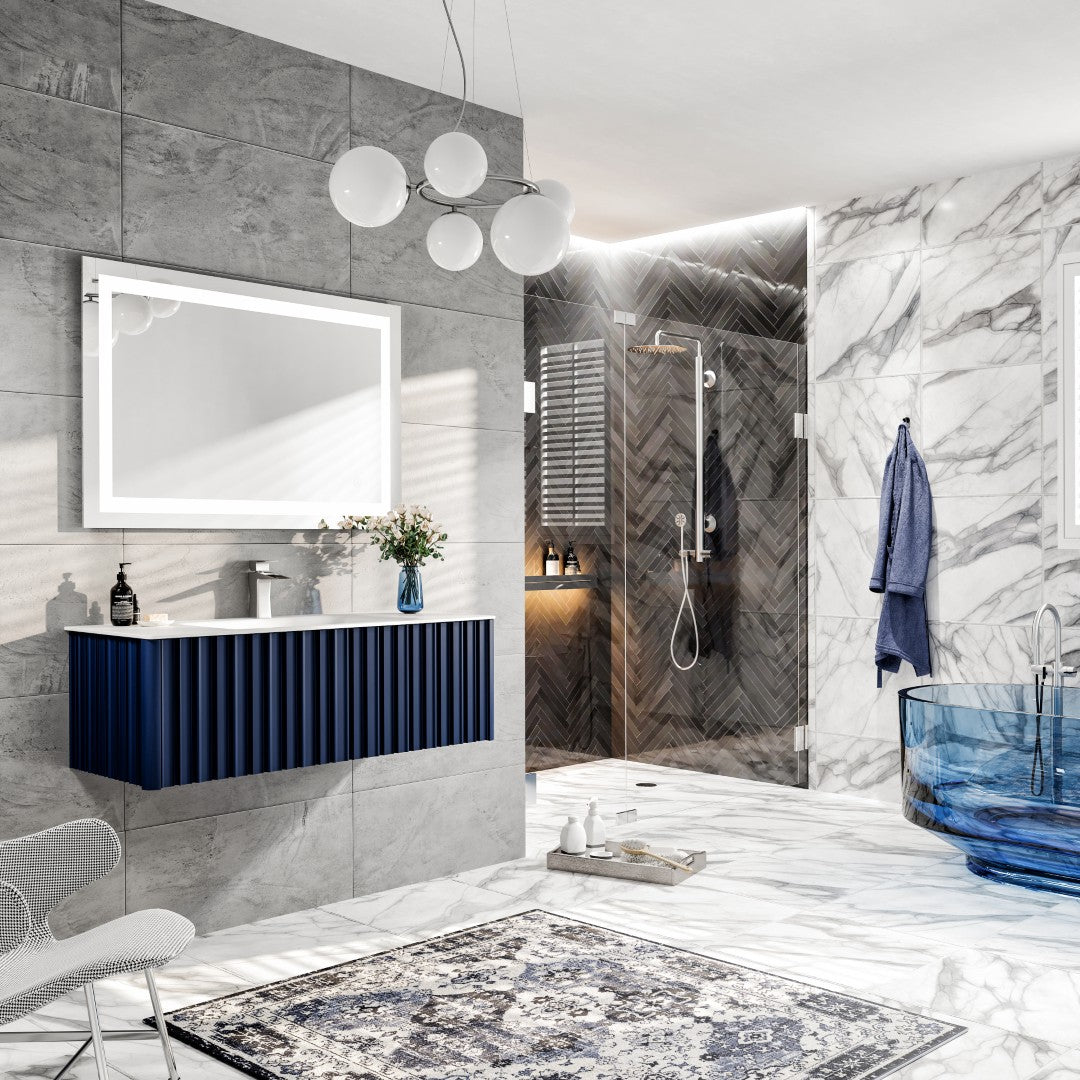Dolce Vita 48 in. Blue Wall Mount Single Sink Bath Vanity with Solid Surface Top and Integrated Sink
