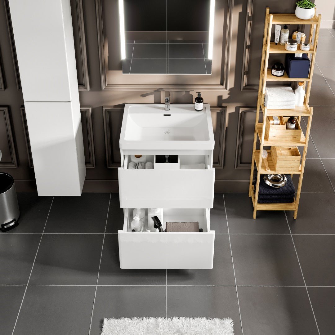Glazzy 24 in. White Freestanding Single Sink Bath Vanity with Acrylic Top and Integrated Sink - Bathroom Vanity by Eviva