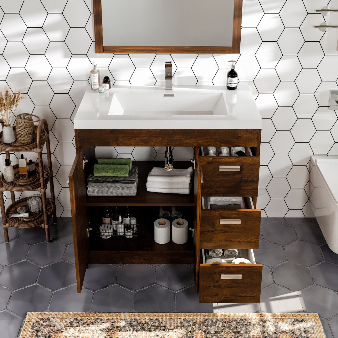 Lugano 36 in. Rosewood Single Sink Bath Vanity with Acrylic Top and Integrated Sink - Bathroom Vanity by Eviva