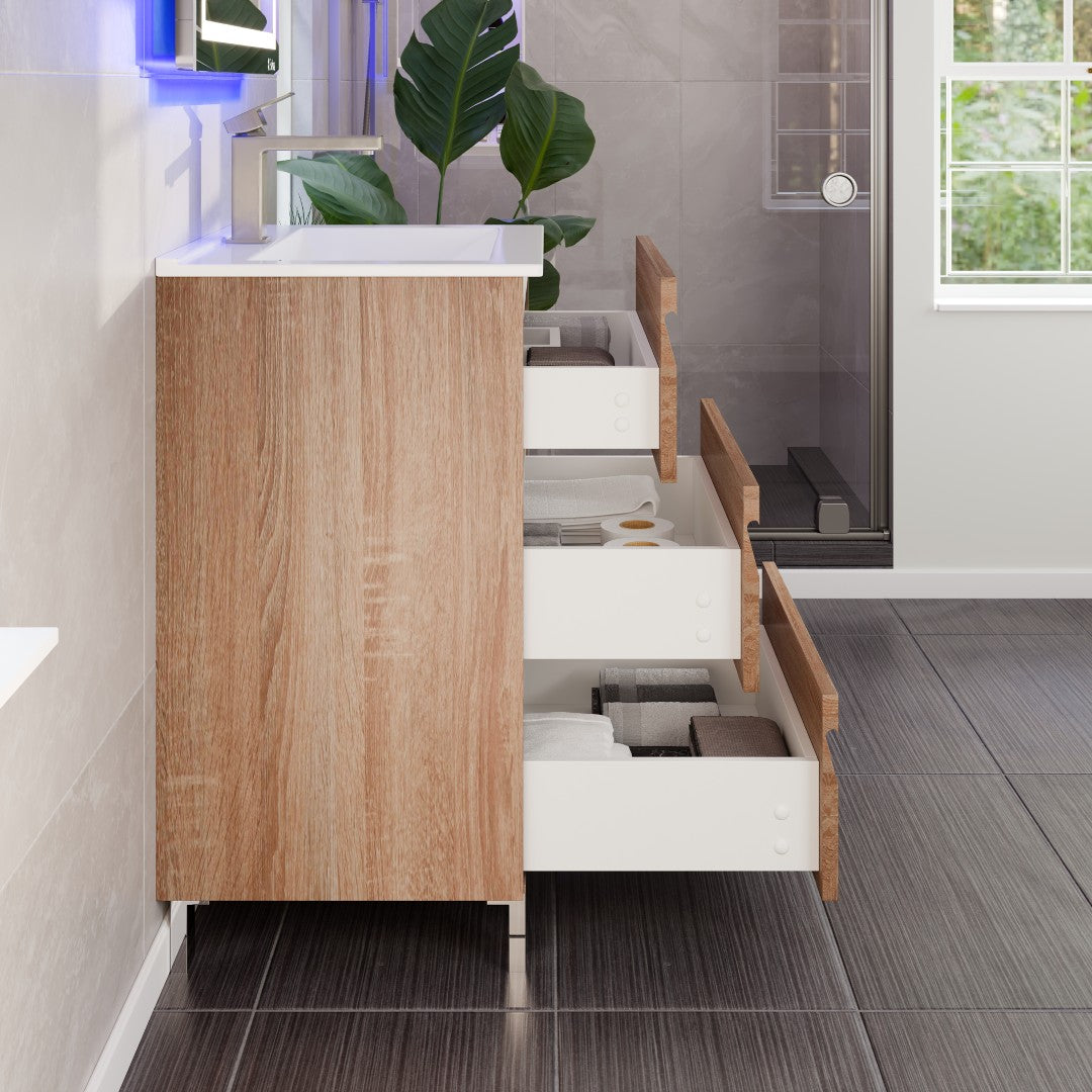 Joy 24 in. Maple Single Sink Bath Vanity with Porcelain Top and Integrated Sink