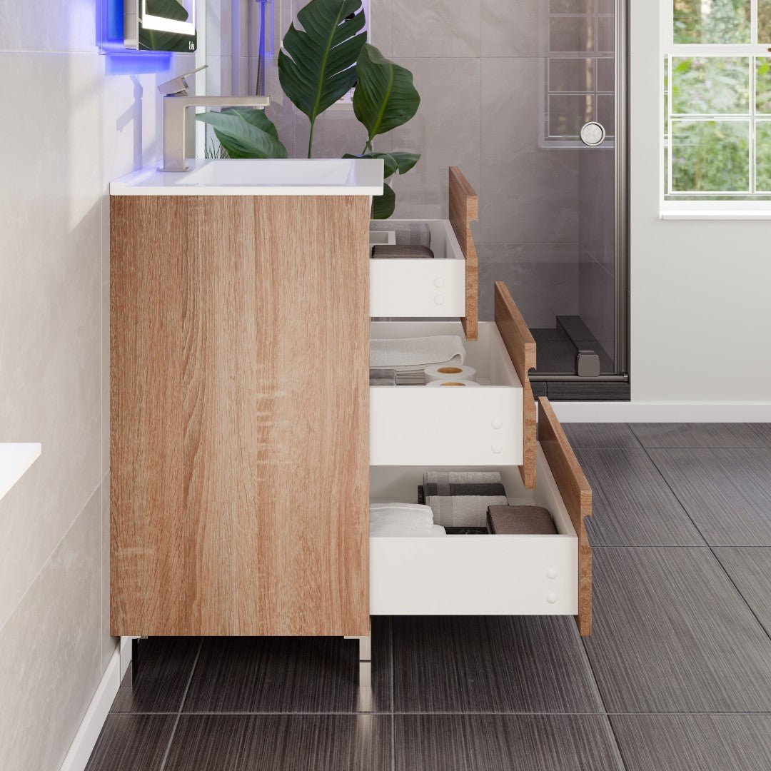 Joy 24 in. Maple Single Sink Freestanding Bath Vanity with Porcelain Top and Integrated Sink - Bathroom Vanity by Eviva