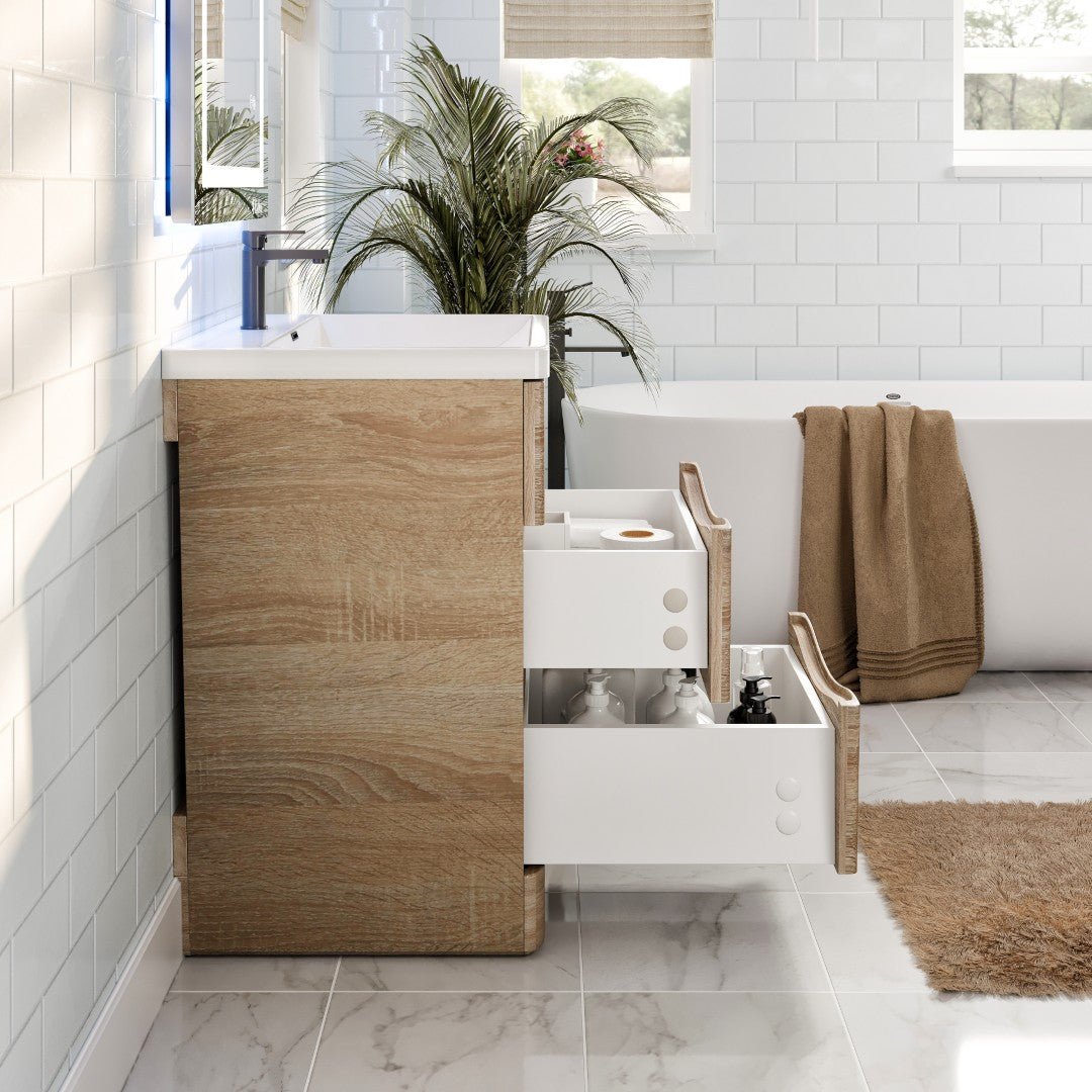 Victoria 25 in. White Oak Single Sink Bath Vanity with Acrylic Top and Integrated Sink - Bathroom Vanity by Eviva