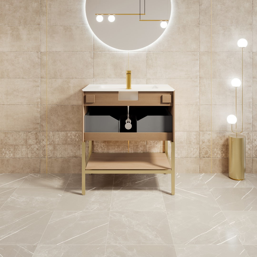 Iris 30 in. Natural Oak Single Sink Bath Vanity with Solid Surface Top and Integrated Sink