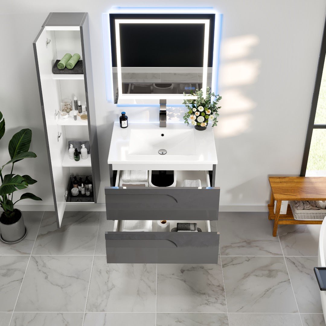 Joy 32 in. Gray Wall Mount Single Sink Bath Vanity with Porcelain Top and Integrated Sink - Bathroom Vanity by Eviva