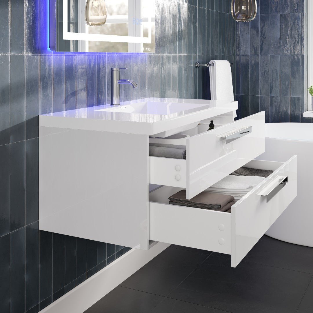 Surf 36 in. White Wall Mount Single Sink Bath Vanity with Acrylic Top and Integrated Sink - Bathroom Vanity by Eviva