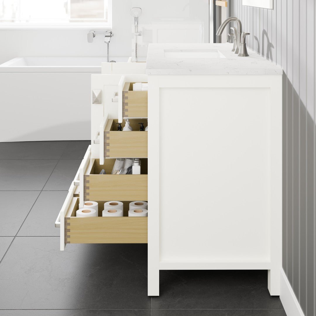 Aberdeen 42 in. White Single Sink Bath Vanity with Carrara Quartz Top and Undermount Porcelain Sink - Bathroom Vanity by Eviva
