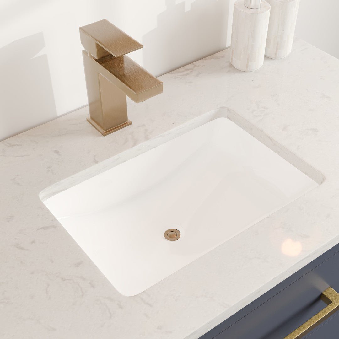 Curio 36 in. Dark Blue Single Sink Bath Vanity with Carrara Quartz Top and Undermount Porcelain Sink - Bathroom Vanity by Eviva
