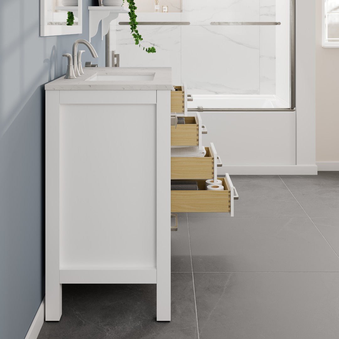 Aberdeen 36 in. White Single Sink Bath Vanity with Carrara Quartz Top and Undermount Porcelain Sink - Bathroom Vanity by Eviva