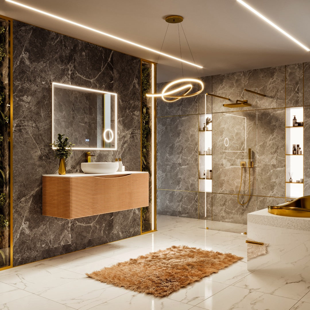 Leah 32 in. Medium Oak Wall Mount Single Sink Bath Vanity with Solid Surface Top and Vessel Solid Surface Sink