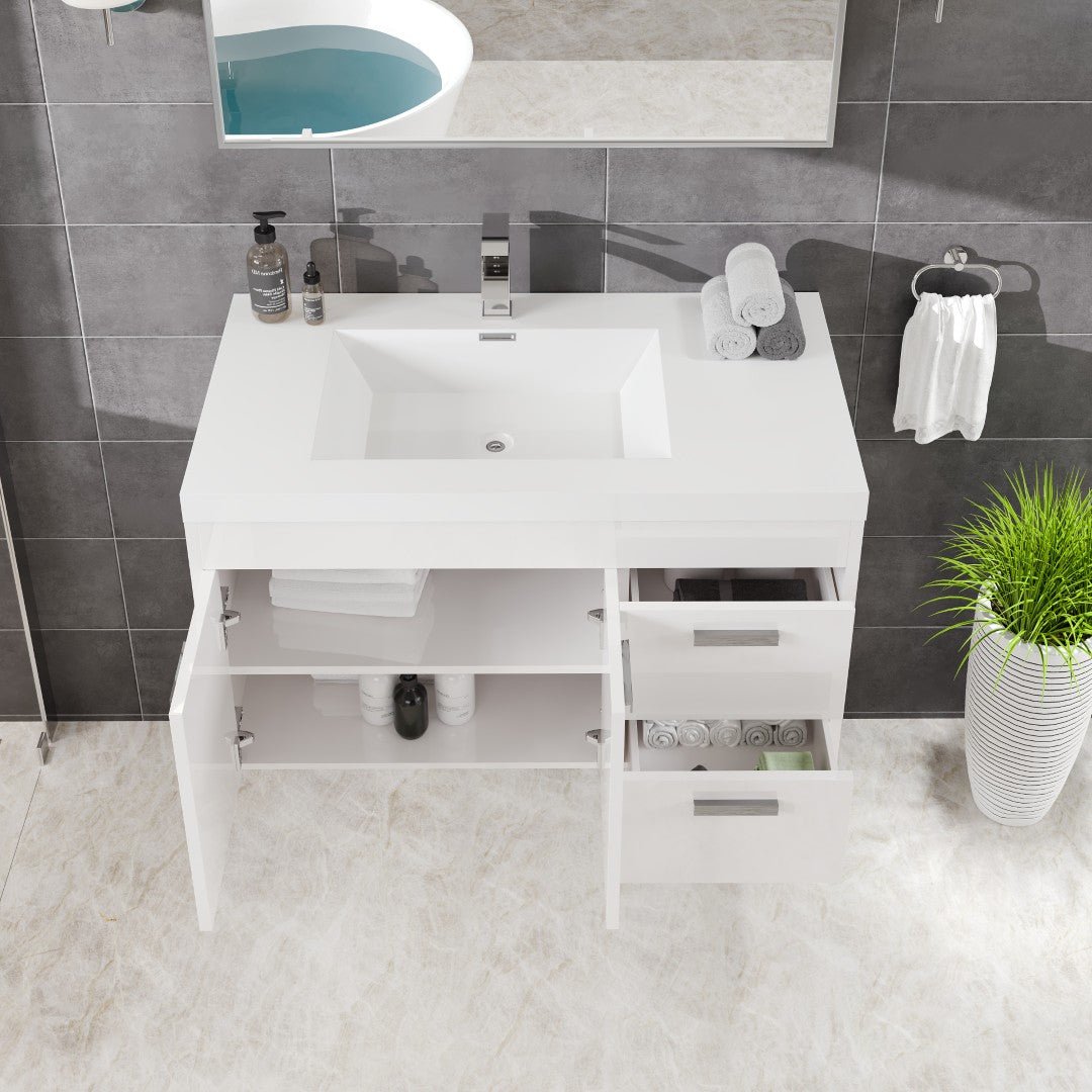 Lugano 36 in. White Wall Mount Single Sink Bath Vanity with Acrylic Top and Integrated Sink - Bathroom Vanity by Eviva