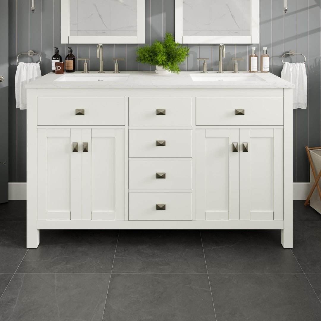 Artemis 60 in. White Double Sink Bath Vanity with Engineered Top and Undermount Porcelain Sinks - Bathroom Vanity by Eviva