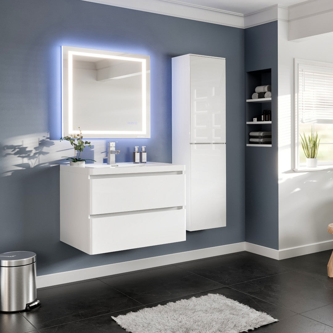 Flair 32 in. White Wall Mount Single Sink Bath Vanity with Acrylic Top and Integrated Sink