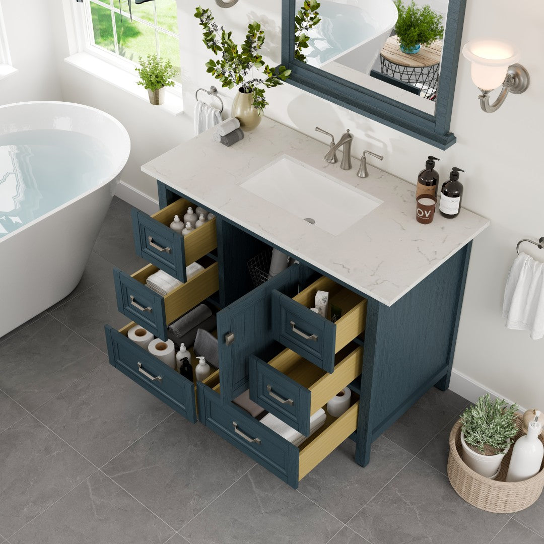 Britney 42 in. Ash Blue Single Sink Bath Vanity with Carrara Quartz Top and Undermount Porcelain Sink