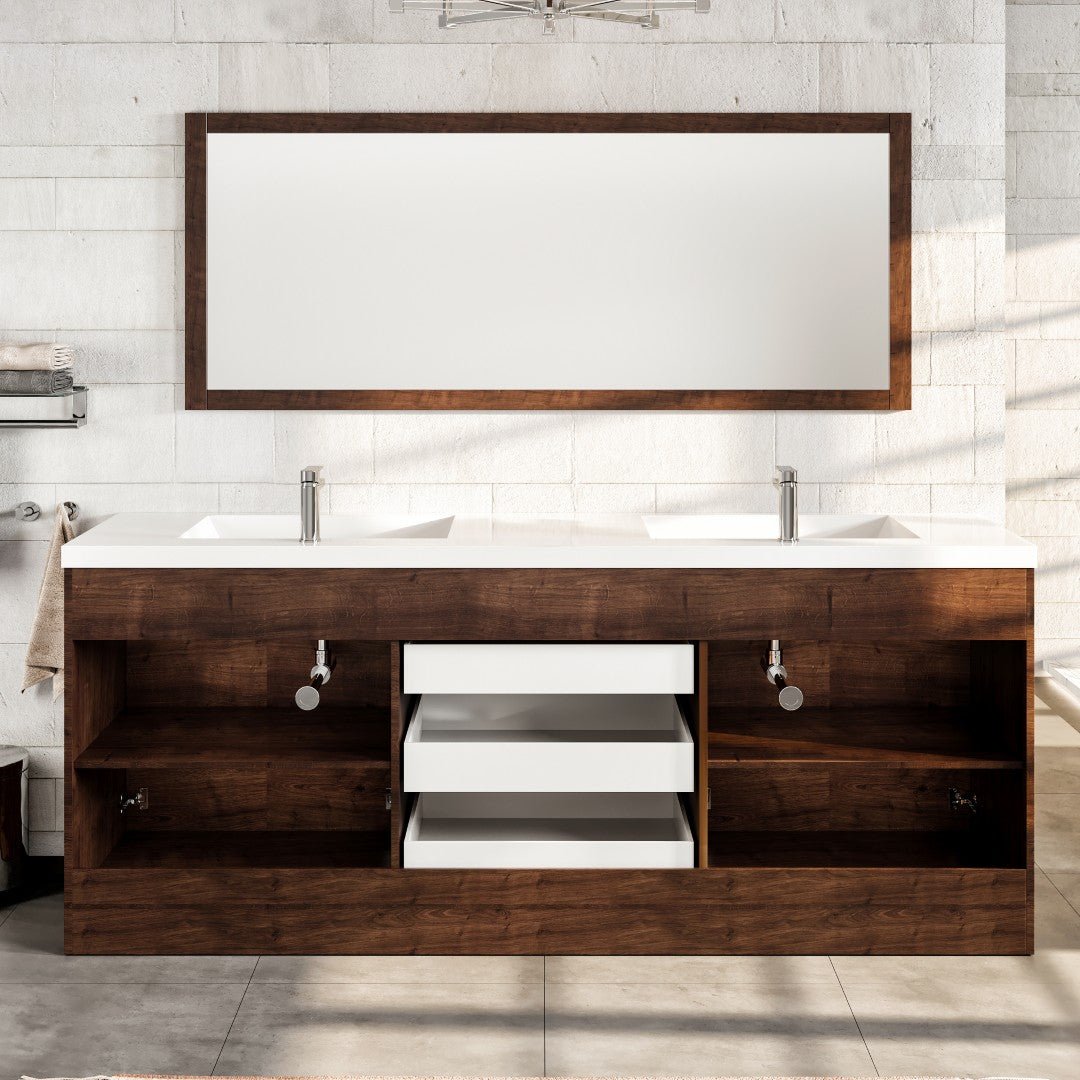 Lugano 84 in. Rosewood Double Sink Bath Vanity with Acrylic Top and Integrated Sinks - Bathroom Vanity by Eviva