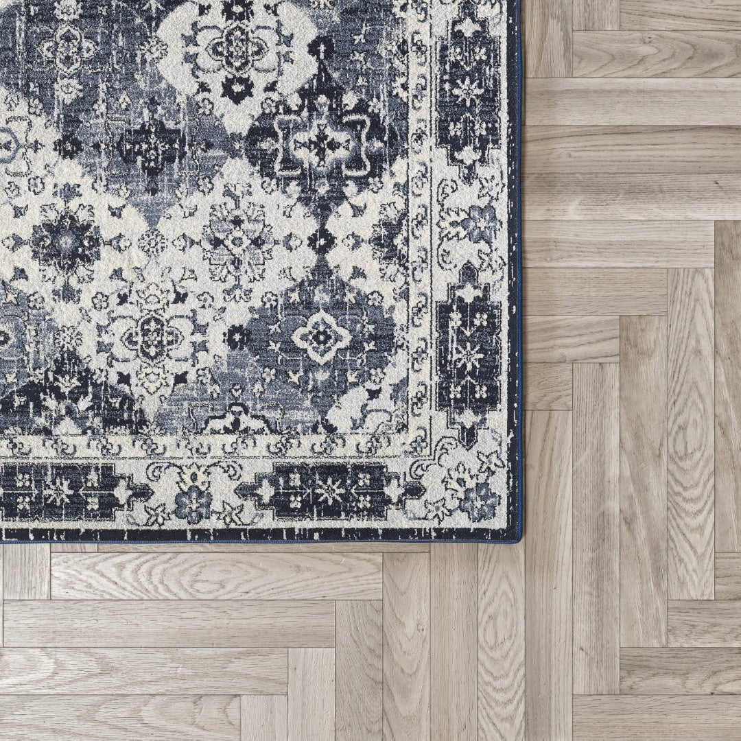 Eviva Mosaic 3' x 5' Damask Blue/Gray Rug