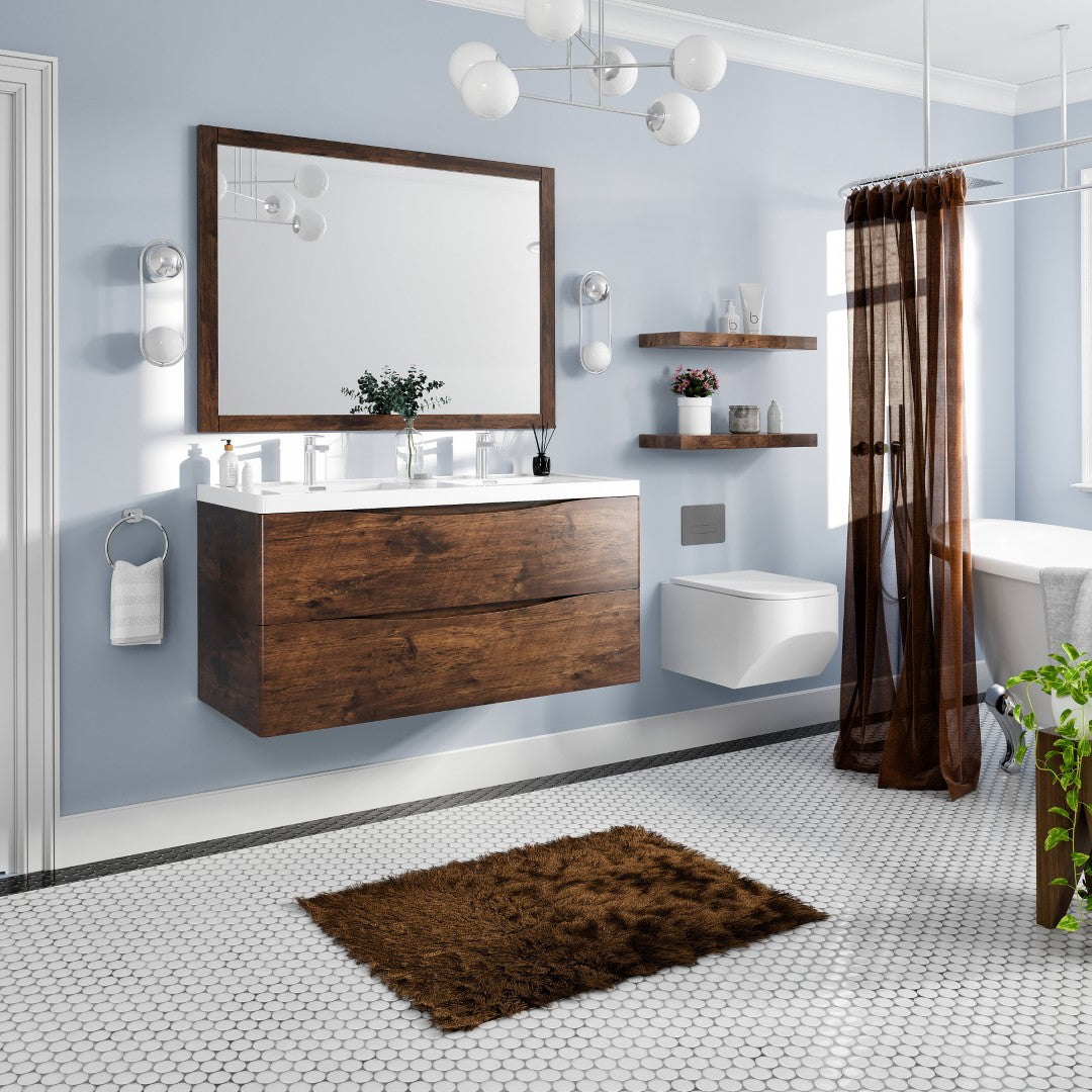 Smile 48 in. Rosewood Wall Mount Double Sink Bath Vanity with Acrylic Top and Integrated Sinks