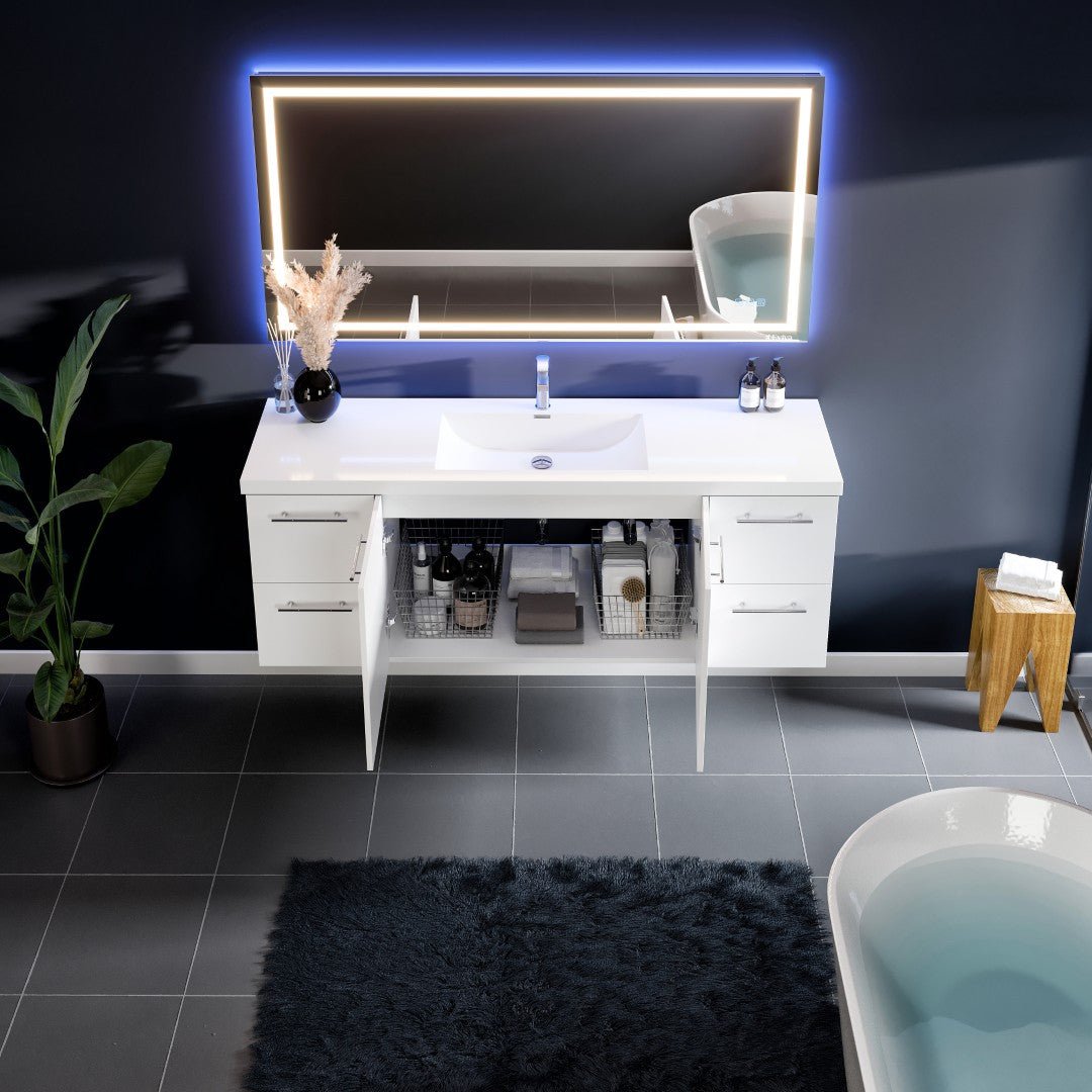 Axel 59 in. White Wall Mount Single Sink Bath Vanity with Acrylic Top and Integrated Sink - Bathroom Vanity by Eviva