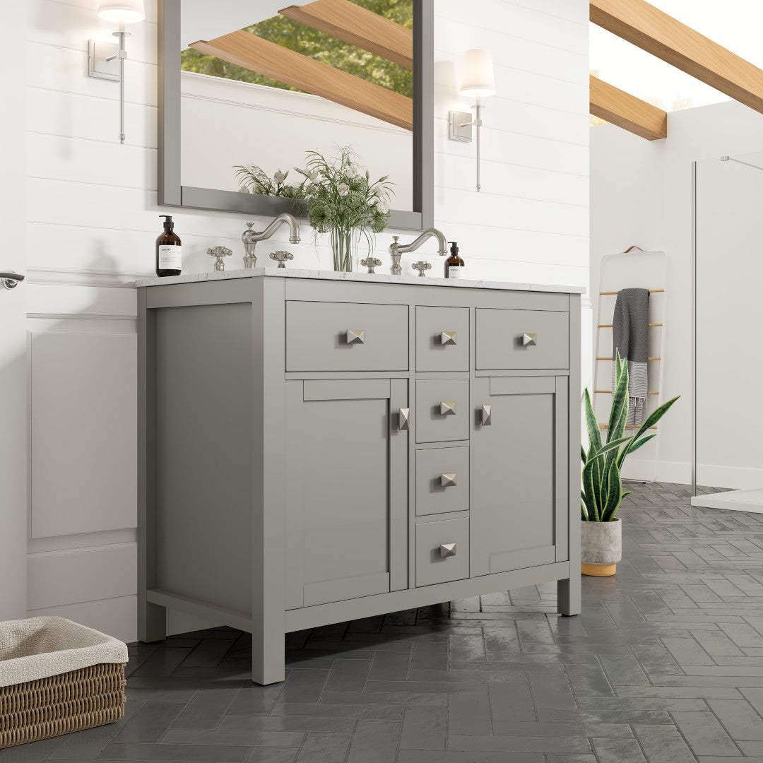 Artemis 44 in. Gray Double Sink Bath Vanity with Engineered Top and Undermount Porcelain Sinks