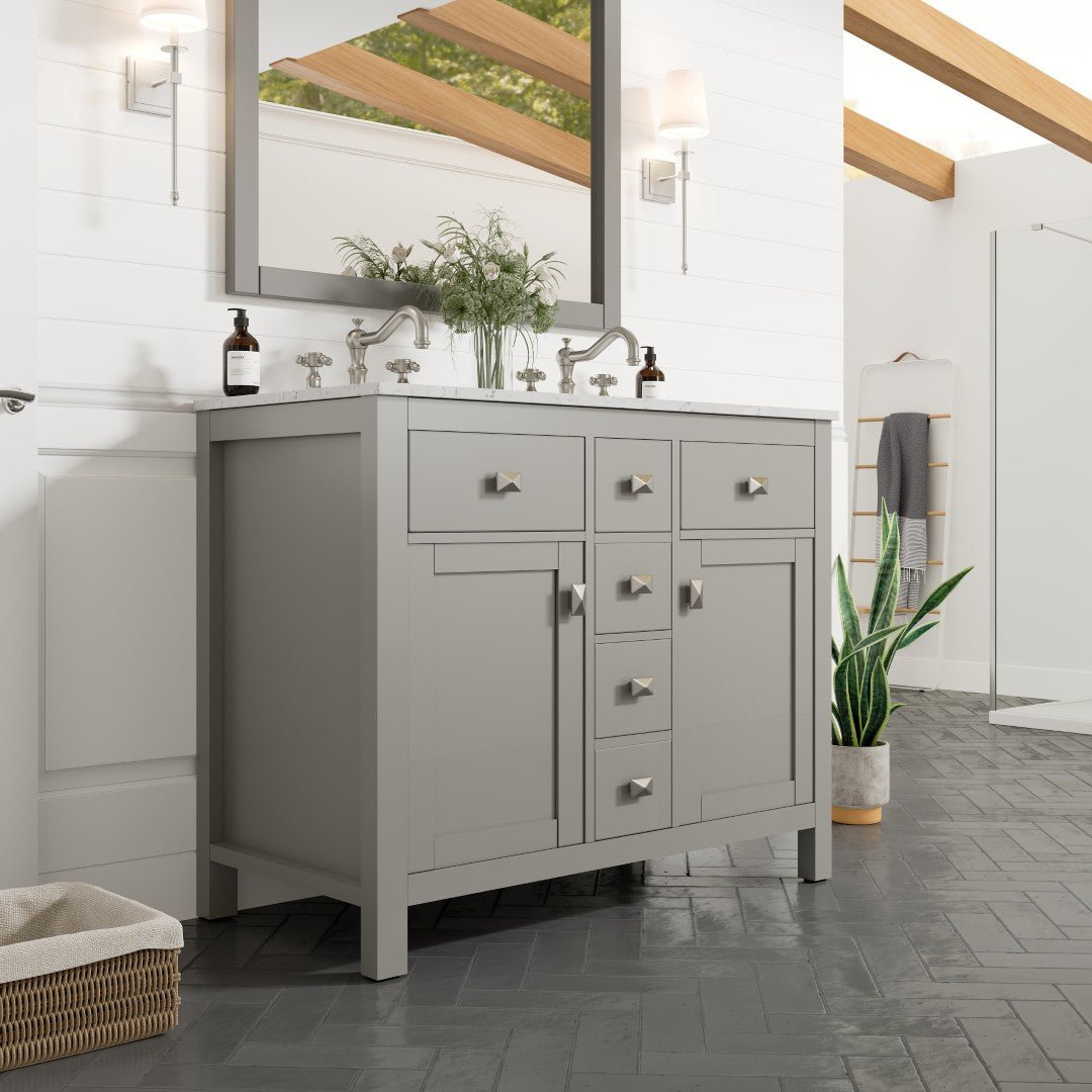 Artemis 44 in. Gray Double Sink Bath Vanity with Engineered Top and Undermount Porcelain Sinks - Bathroom Vanity by Eviva