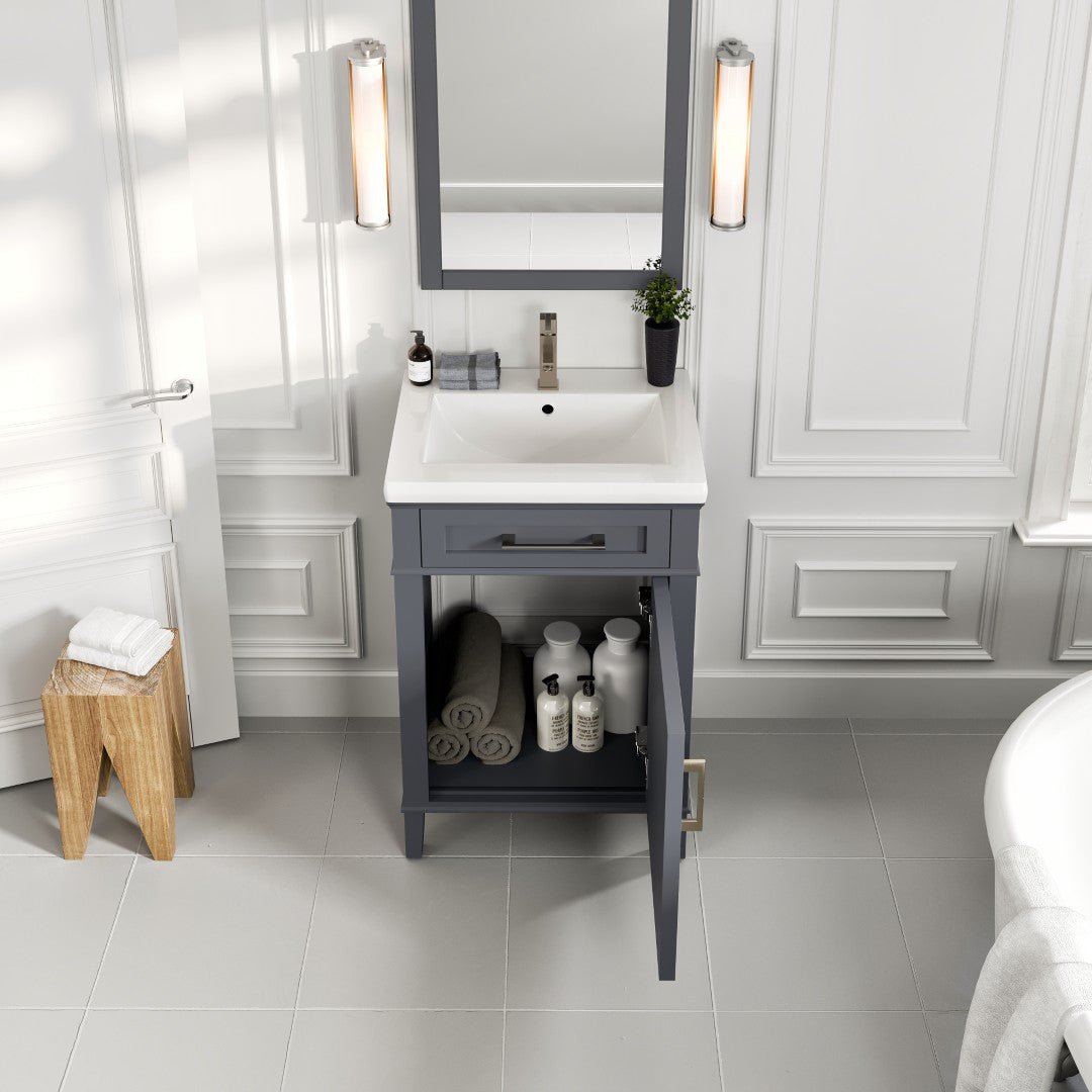 Garci 24 in. Dark Gray Single Sink Bath Vanity with Porcelain Top and Integrated Sink - Bathroom Vanity by Eviva