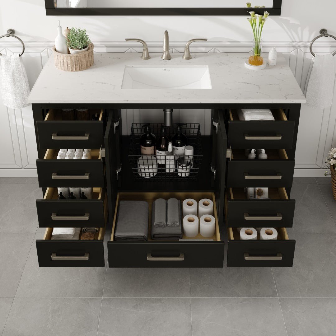 Aberdeen 48 in. Espresso Single Sink Bath Vanity with Carrara Quartz Top and Undermount Porcelain Sink - Bathroom Vanity by Eviva