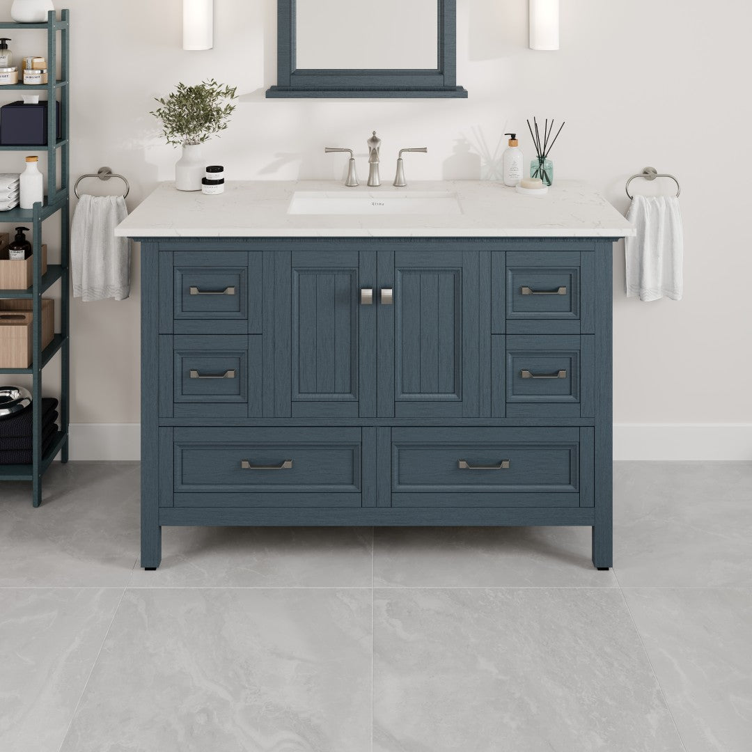Britney 48 in. Ash Blue Single Sink Bath Vanity with Carrara Quartz Top and Undermount Porcelain Sink