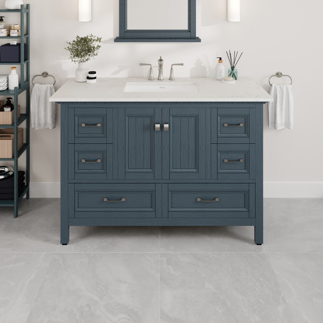 Britney 48 in. Ash Blue Single Sink Bath Vanity with Carrara Quartz Top and Undermount Porcelain Sink - Bathroom Vanity by Eviva
