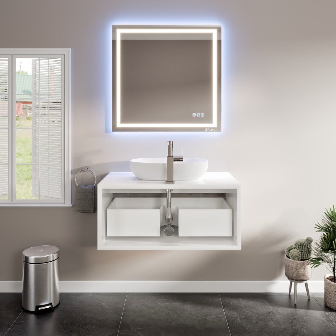 Santa Monica 36 in. Gray Wall Mount Single Sink Bath Vanity with Acrylic Top and Vessel Solid Surface Sink - Bathroom Vanity by Eviva