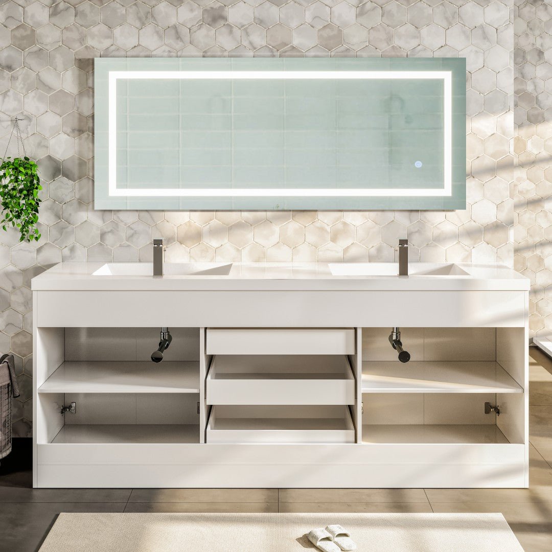 Lugano 84 in. White Double Sink Bath Vanity with Acrylic Top and Integrated Sinks - Bathroom Vanity by Eviva