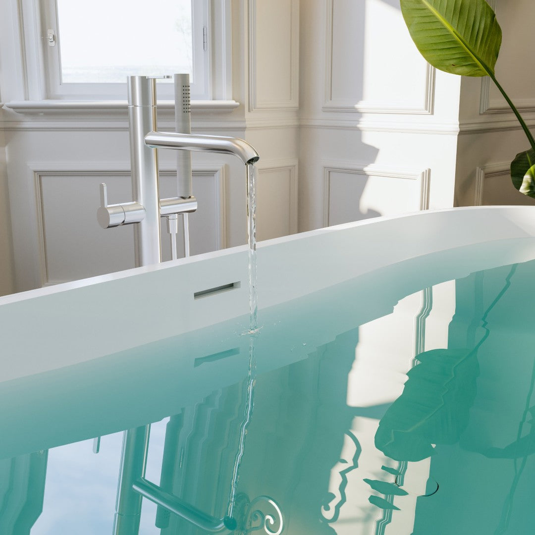 Eviva Cascade 67" Matte White Oval Solid Surface Freestanding Bathtub