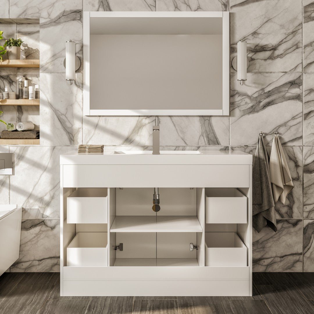 Lugano 48 in. White Single Sink Bath Vanity with Acrylic Top and Integrated Sink - Bathroom Vanity by Eviva