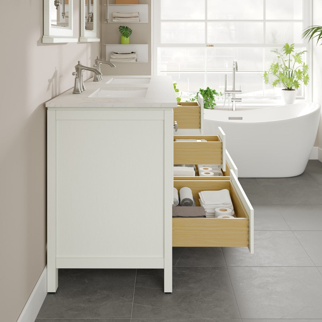 Britney 72 in. White Double Sink Bath Vanity with Carrara Quartz Top and Undermount Porcelain Sinks
