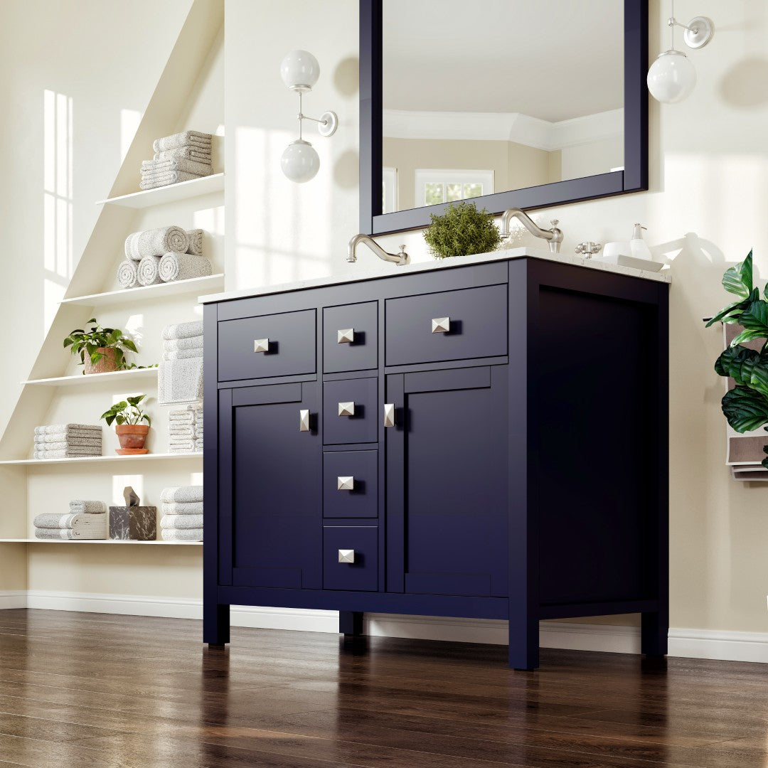 Artemis 44 in. Blue Double Sink Bath Vanity with Engineered Top and Undermount Porcelain Sinks
