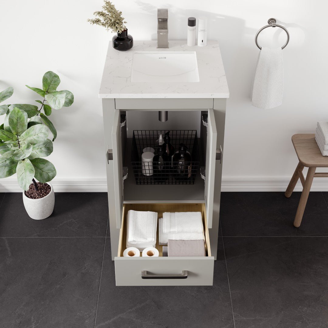 London 20 in. Gray Single Sink Bath Vanity with Carrara Quartz Top and Undermount Porcelain Sink - Bathroom Vanity by Eviva