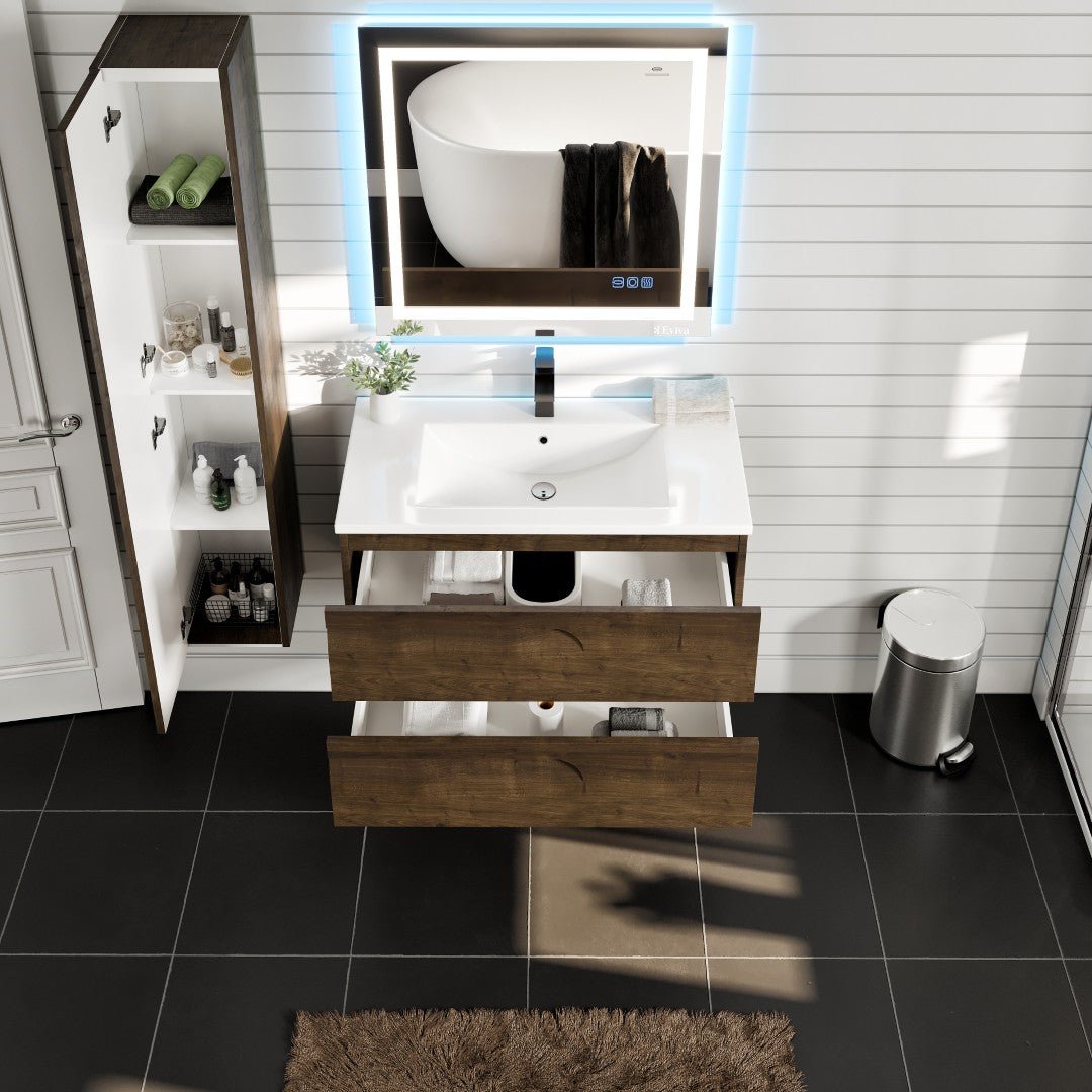 Joy 36 in. Rosewood Wall Mount Single Sink Bath Vanity with Porcelain Top and Integrated Sink - Bathroom Vanity by Eviva