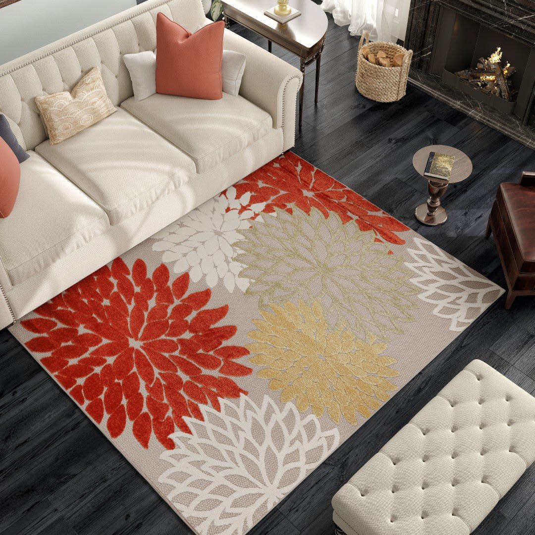 Eviva Nature 3' x 5' Floral Orange/Cream Rug - Rug by Eviva