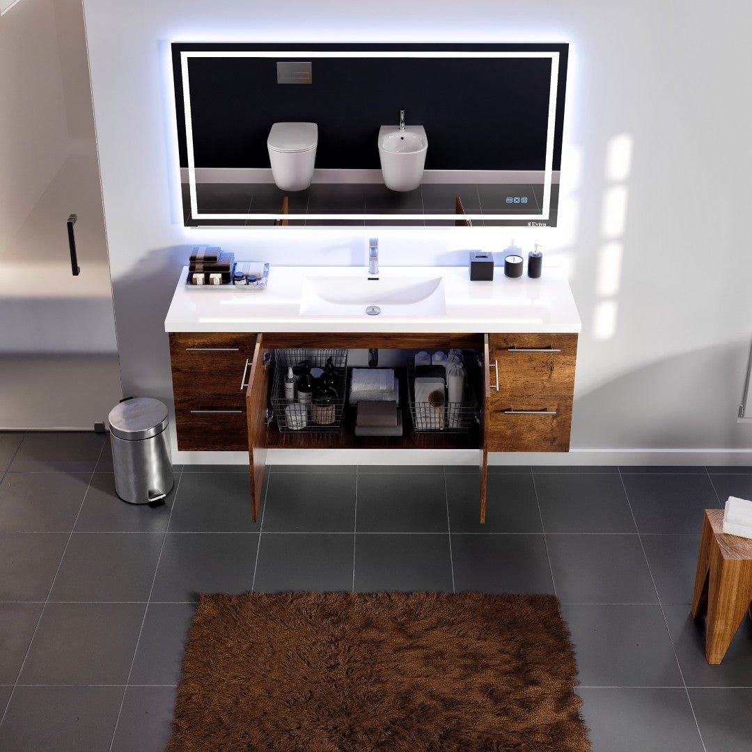 Axel 59 in. Rosewood Wall Mount Single Sink Bath Vanity with Acrylic Top and Integrated Sink - Bathroom Vanity by Eviva