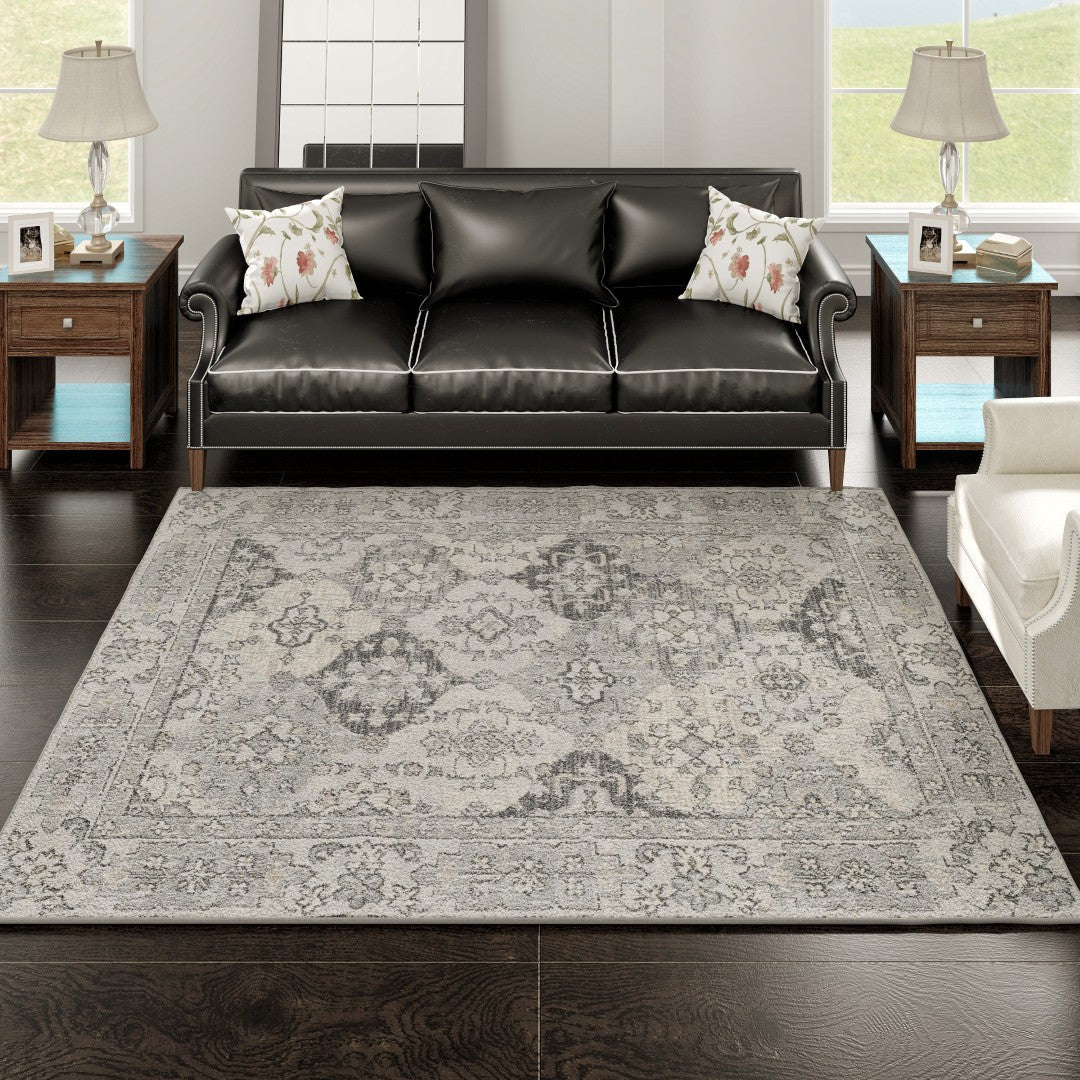 Eviva Mosaic 3' x 5' Damask Gray Rug - Rug by Eviva