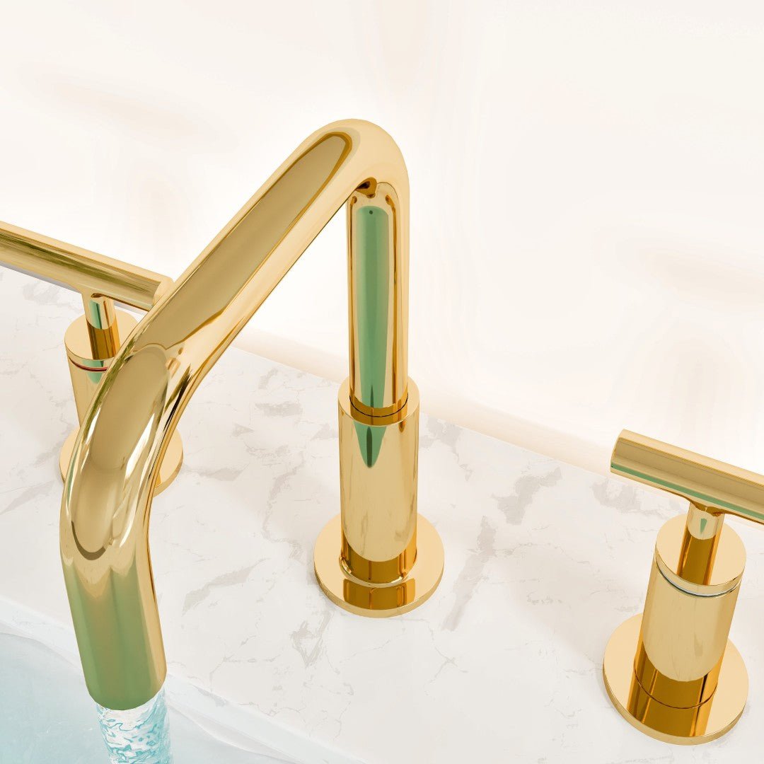 Eviva Purist 2 - Handle Gooseneck Widespread Bathroom Faucet with Deckplate Included in Gold - Bathroom Faucet by Eviva