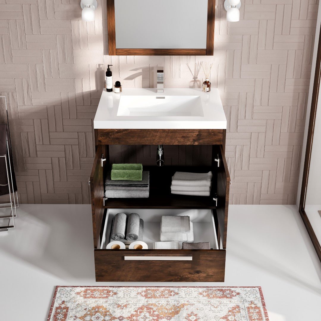 Lugano 30 in. Rosewood Single Sink Bath Vanity with Acrylic Top and Integrated Sink - Bathroom Vanity by Eviva