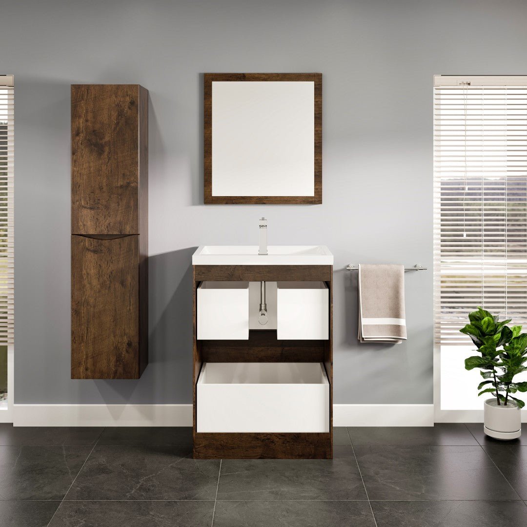 Smile 24 in. Rosewood Single Sink Bath Freestanding Vanity with Acrylic Top and Integrated Sink - Bathroom Vanity by Eviva