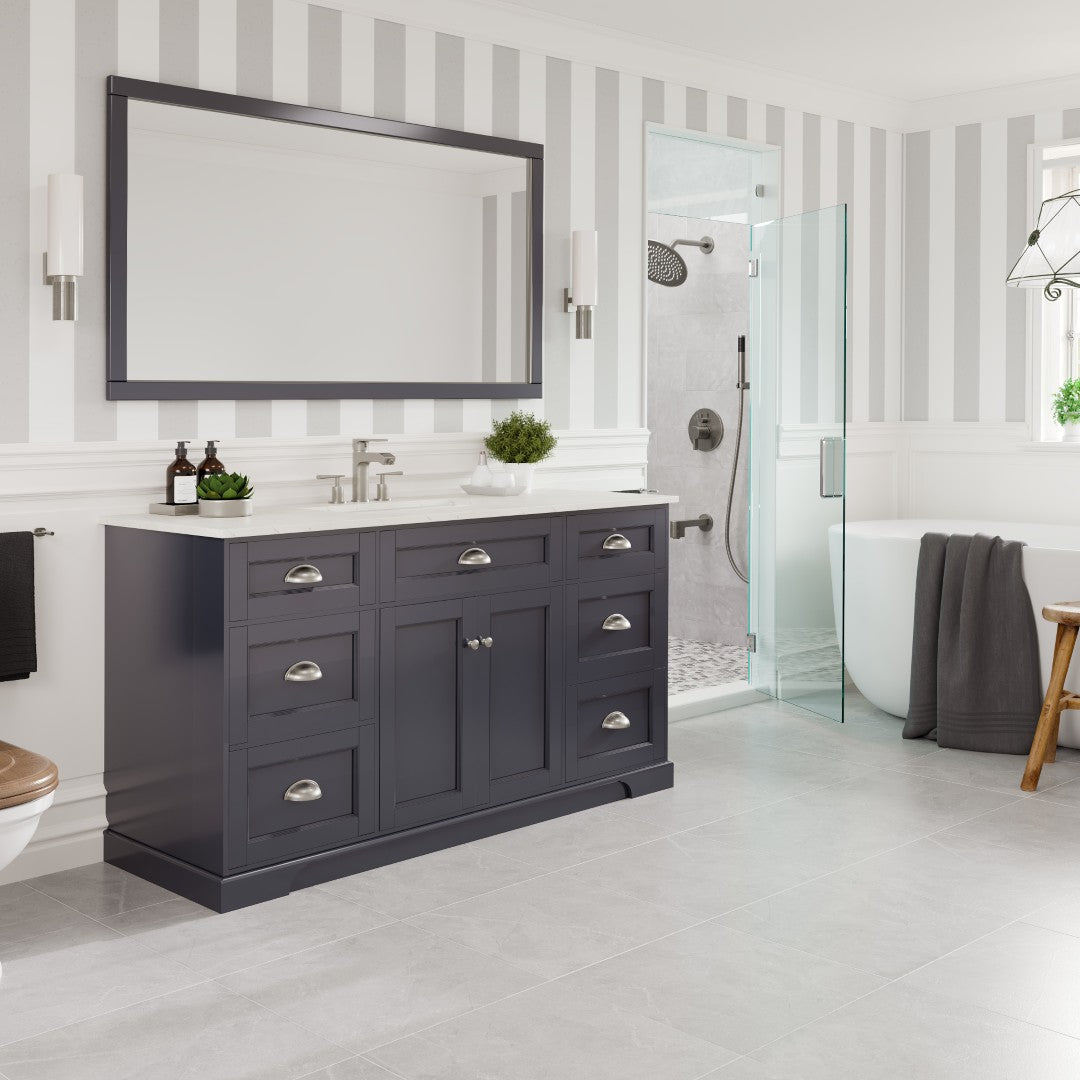 Epic 60 in. Charcoal Gray Single Sink Bath Vanity with Carrara Quartz Top and Undermount Porcelain Sink